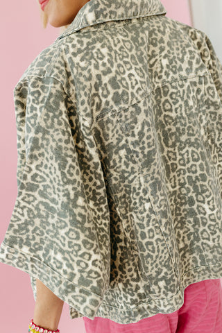 Kit Denim Cape Jacket in Leopard