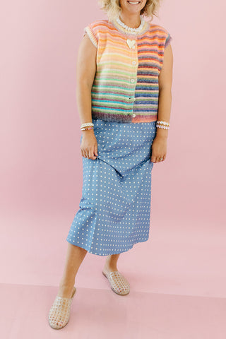 Tinley Polka Dot Midi Skirt in Blue/White
