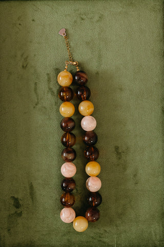 Chunky Beaded Necklace in Brown/Neutral