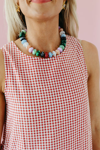Maggie Asymmetric Hem Midi Dress in Red Gingham