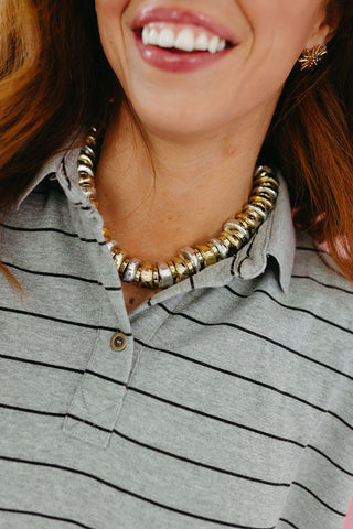 Alley Stripe Polo Top in Grey
