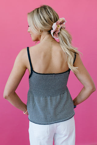 Kendra Knit Peplum Cami Top in Navy/Ivory