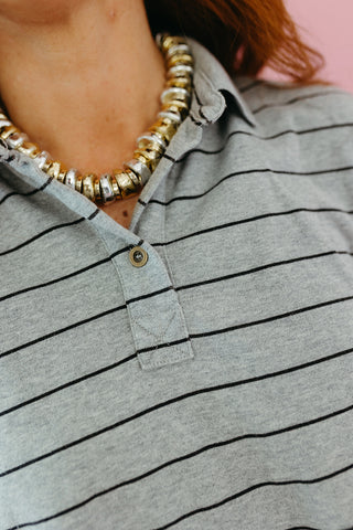 Alley Stripe Polo Top in Grey