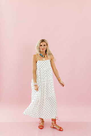 Bella Polka Dot Maxi Dress in Ivory/Black