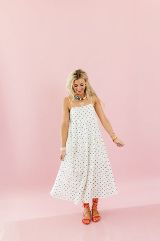 Bella Polka Dot Maxi Dress in Ivory/Black