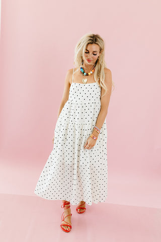 Bella Polka Dot Maxi Dress in Ivory/Black