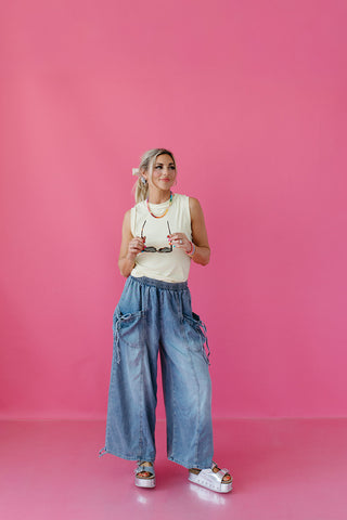 Tanner Washed Denim Elastic Pants - RESTOCK