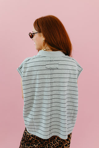 Alley Stripe Polo Top in Grey