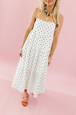 Bella Polka Dot Maxi Dress in Ivory/Black