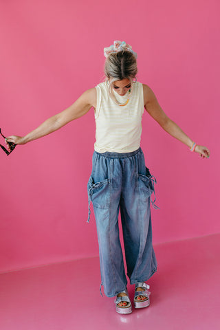 Tanner Washed Denim Elastic Pants - RESTOCK