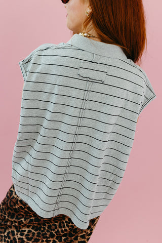 Alley Stripe Polo Top in Grey