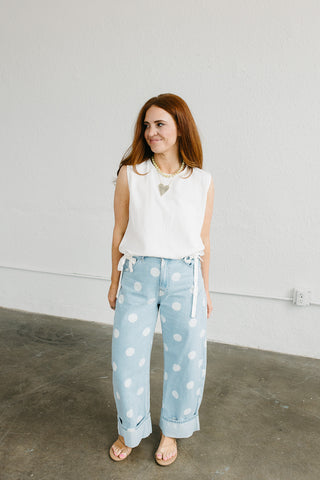 Salem Linen Side Tie Tank in Off White