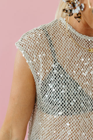 Luna Sequin Mesh Midi Dress in Oatmeal