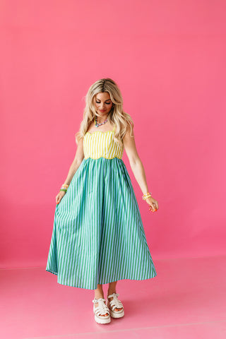 Keely Stripe Scallop Midi Dress