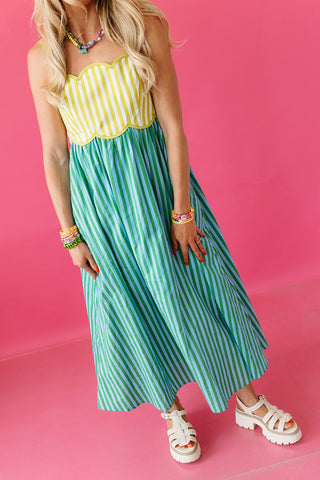 Keely Stripe Scallop Midi Dress