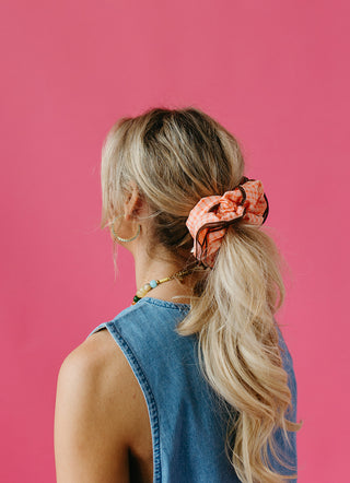 Oversized Scrunchie in Coral Plaid