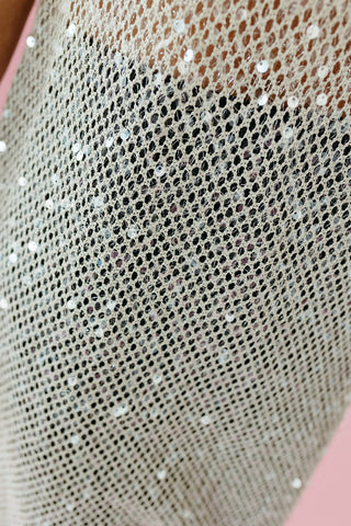 Luna Sequin Mesh Midi Dress in Oatmeal