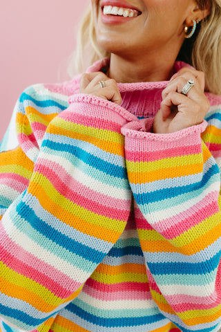 Cambri Mock Neck Stripe Sweater in Hibiscus Multi