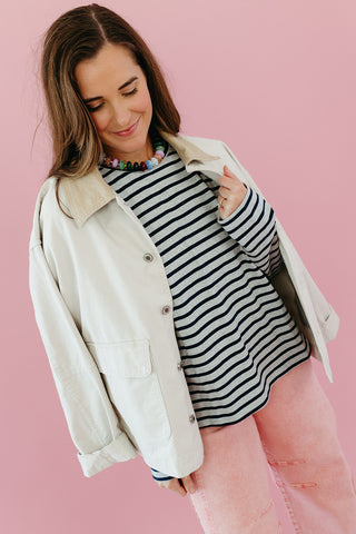 Lucy Stripe Long Sleeve in Grey/Navy