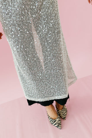 Luna Sequin Mesh Midi Dress in Oatmeal