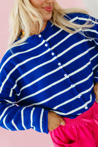 Piper Cardigan in Royal Blue Mini Stripe