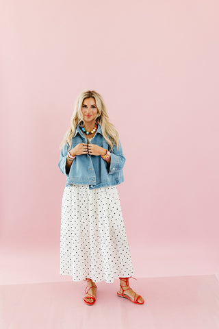 Bella Polka Dot Maxi Dress in Ivory/Black