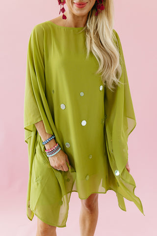 Fallon Embellished Mirrored Mini Dress in Olive