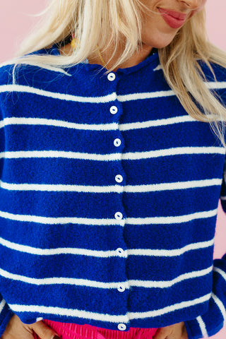 Piper Cardigan in Royal Blue Mini Stripe