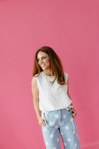 Salem Linen Side Tie Tank in Off White