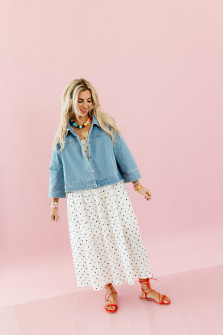 Bella Polka Dot Maxi Dress in Ivory/Black