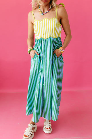 Keely Stripe Scallop Midi Dress