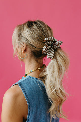 Oversized Scrunchie in Mocha Stripe