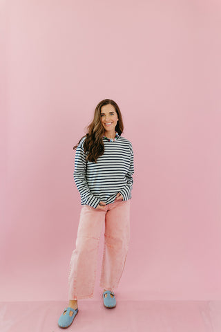 Lucy Stripe Long Sleeve in Grey/Navy