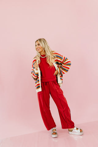 Kaylie Barrel Pant Lounge Set in Wine