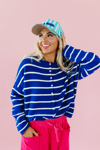 Piper Cardigan in Royal Blue Mini Stripe
