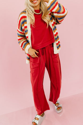 Kaylie Barrel Pant Lounge Set in Wine