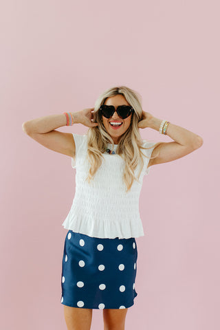 Teagan Smocked Ruffle Hem Top in Off White