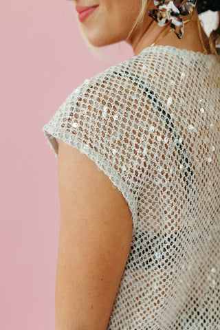 Luna Sequin Mesh Midi Dress in Oatmeal