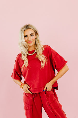 Kaylie Barrel Pant Lounge Set in Wine