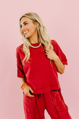 Kaylie Barrel Pant Lounge Set in Wine
