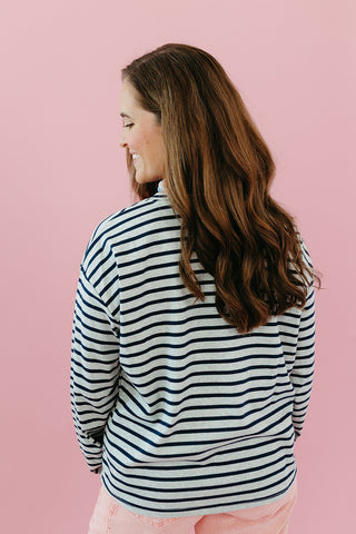Lucy Stripe Long Sleeve in Grey/Navy