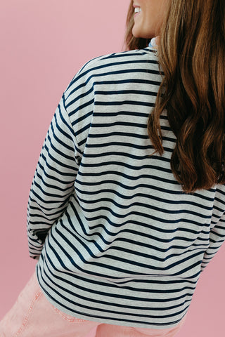Lucy Stripe Long Sleeve in Grey/Navy
