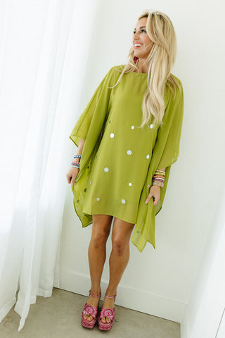Fallon Embellished Mirrored Mini Dress in Olive