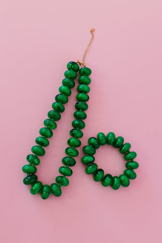 Sugar Beads Necklace/Bracelet Set in Green