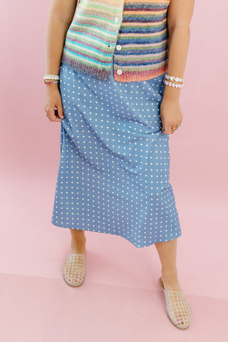 Tinley Polka Dot Midi Skirt in Blue/White