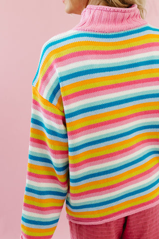 Cambri Mock Neck Stripe Sweater in Hibiscus Multi