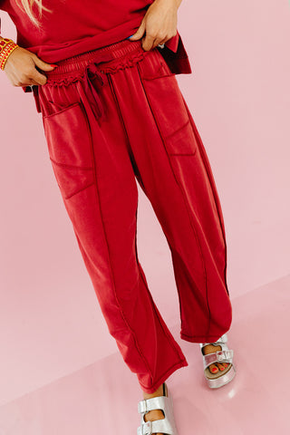 Kaylie Barrel Pant Lounge Set in Wine