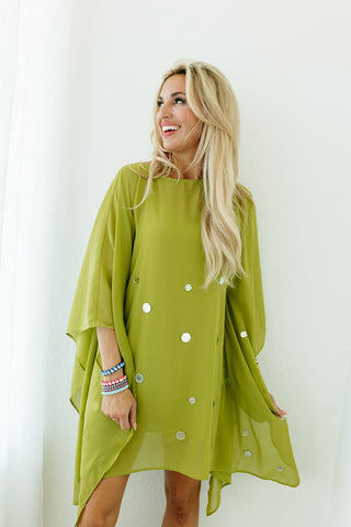 Fallon Embellished Mirrored Mini Dress in Olive