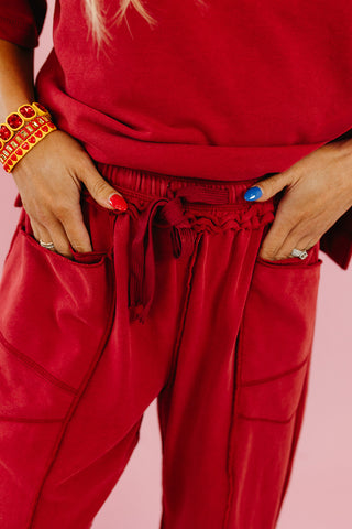 Kaylie Barrel Pant Lounge Set in Wine