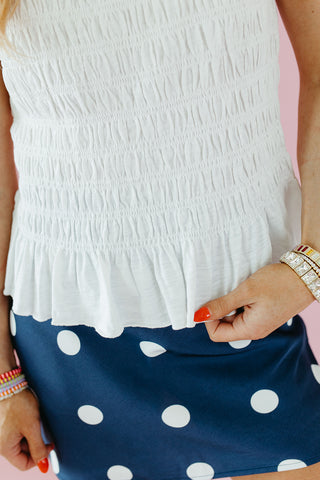 Teagan Smocked Ruffle Hem Top in Off White